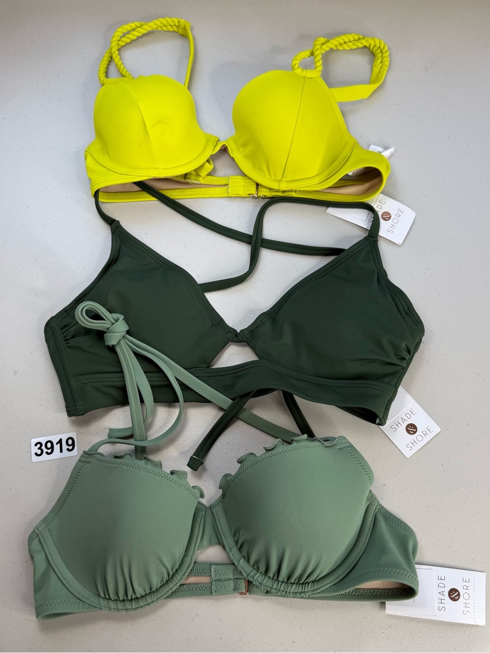 Shade & Shore Bikini Top 32B Bundle Of 3 Green Yellow New Swimwear